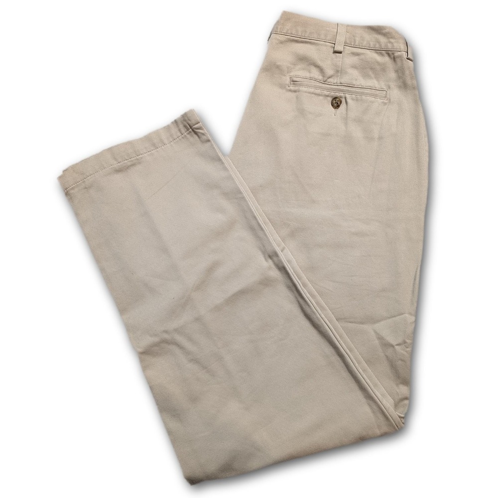 LL Bean Natural Fit Mens 34x32 Pants Khaki Flannel Lined 100% Cotton Chino
